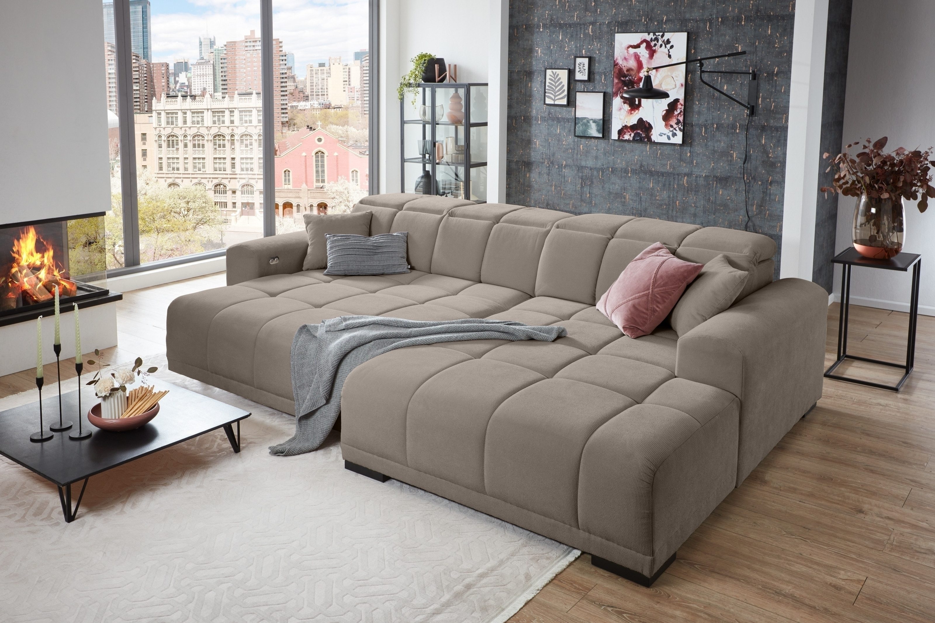 Iwaniccy Wohnlandschaft Kopfteilverstellung, Sitzverstellung, taupe - 301x113x195cm (BxHxT)