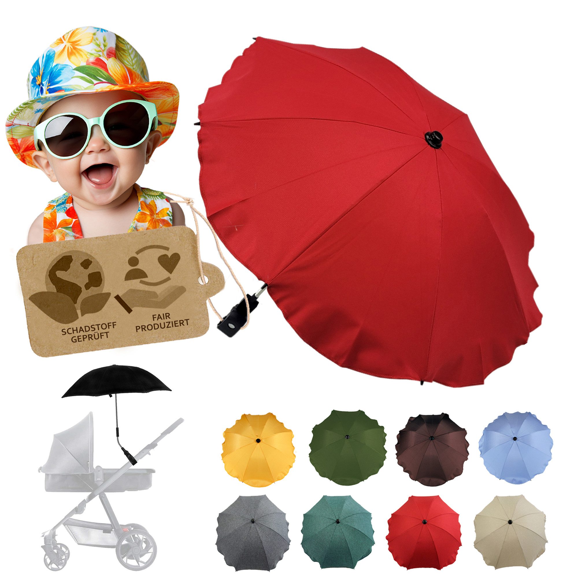 BambiniWelt by Rafael K. Kinderwagen-Sonnenschutzhülle Sonnenschirm Sonnenschutz für Kinderwagen Buggy Jogger universal UV50+, UV 50+ Schutz