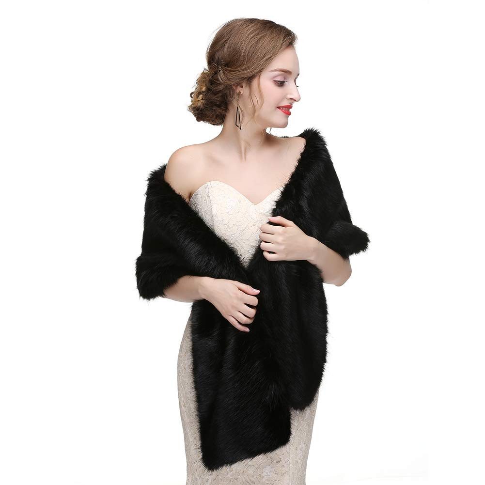 Cachito Modeschal Damen Brautjacke Brautstola Kunstfell Braut Stola Abendstola, (1-St), Hochzeitstuch Pelzimitat für Abendparty Hochzeitstuch – Bild 3 von 5