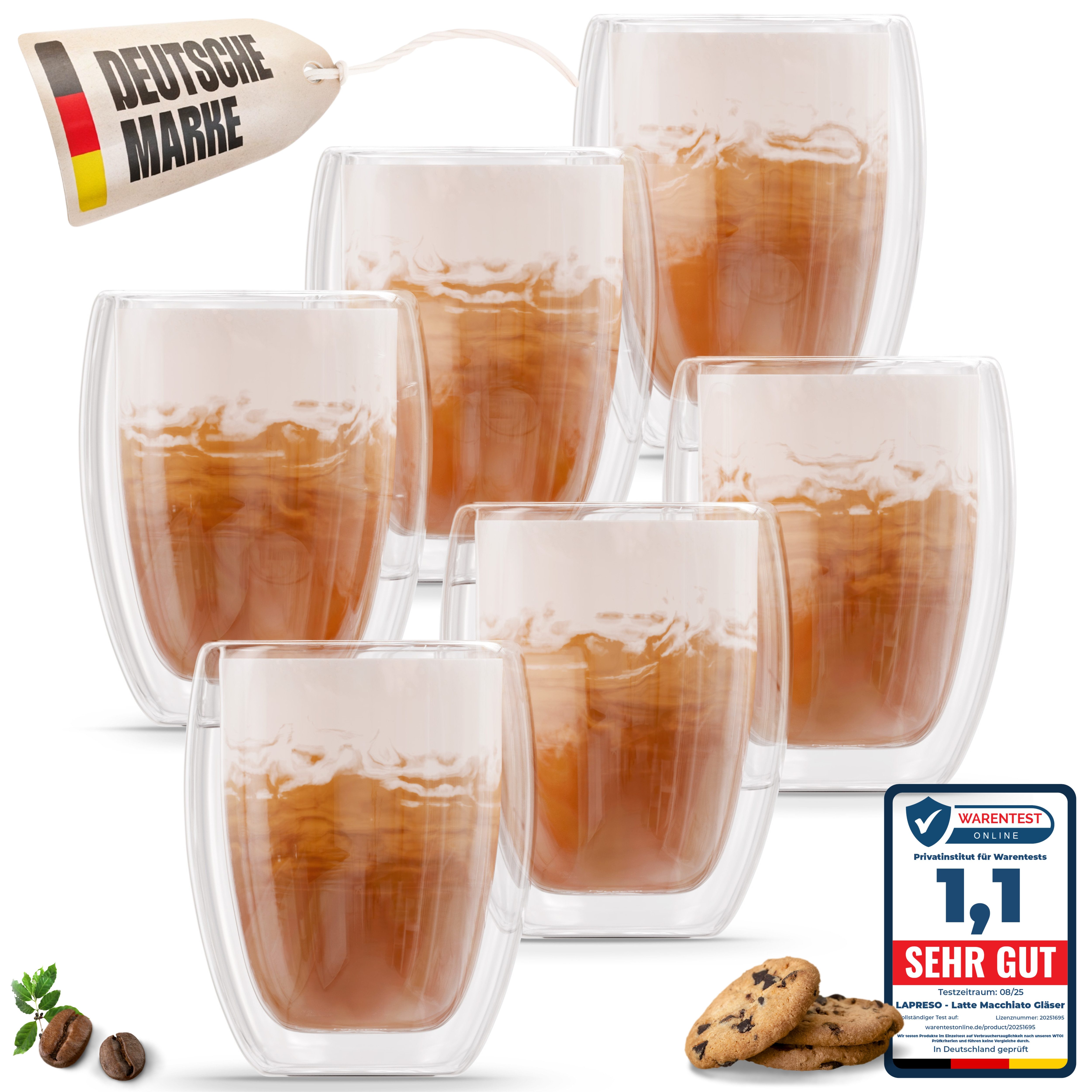 LAPRESO Latte-Macchiato-Glas Doppelwandig, Thermogläser Kaffeegläser Set 350 & 450 ml, 6-tlg., Borosilikatglas, 6er Set