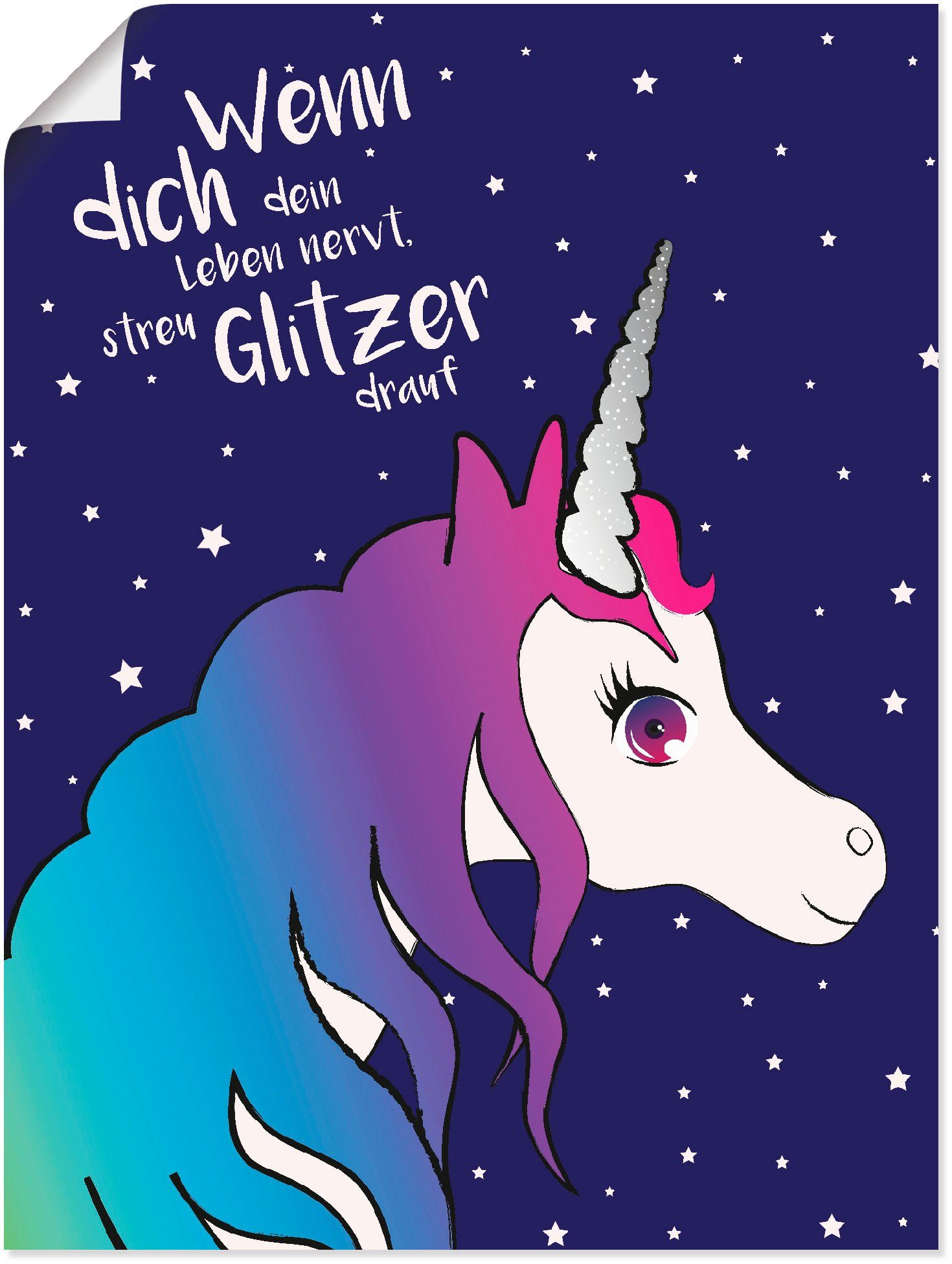 Artland Wandbild »Einhorn streu Glitzer auf dein Leben«, Animal Fantasy