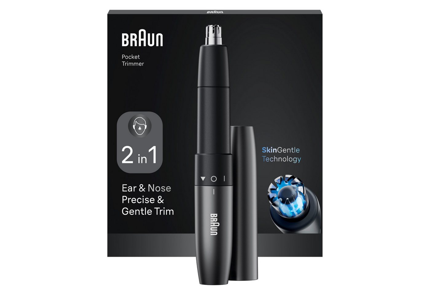 Braun Nasen- und Ohrhaartrimmer EN10, Doppelklingen, SkinGentle Technologie, AAA Batterie Enthalten, Grau