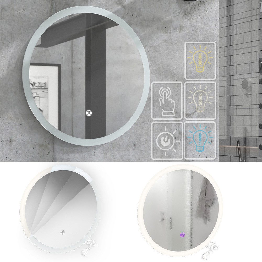 Vicco Badspiegel, Weiß, 60 x 60 cm Rund, Touch-Switch günstig online kaufen