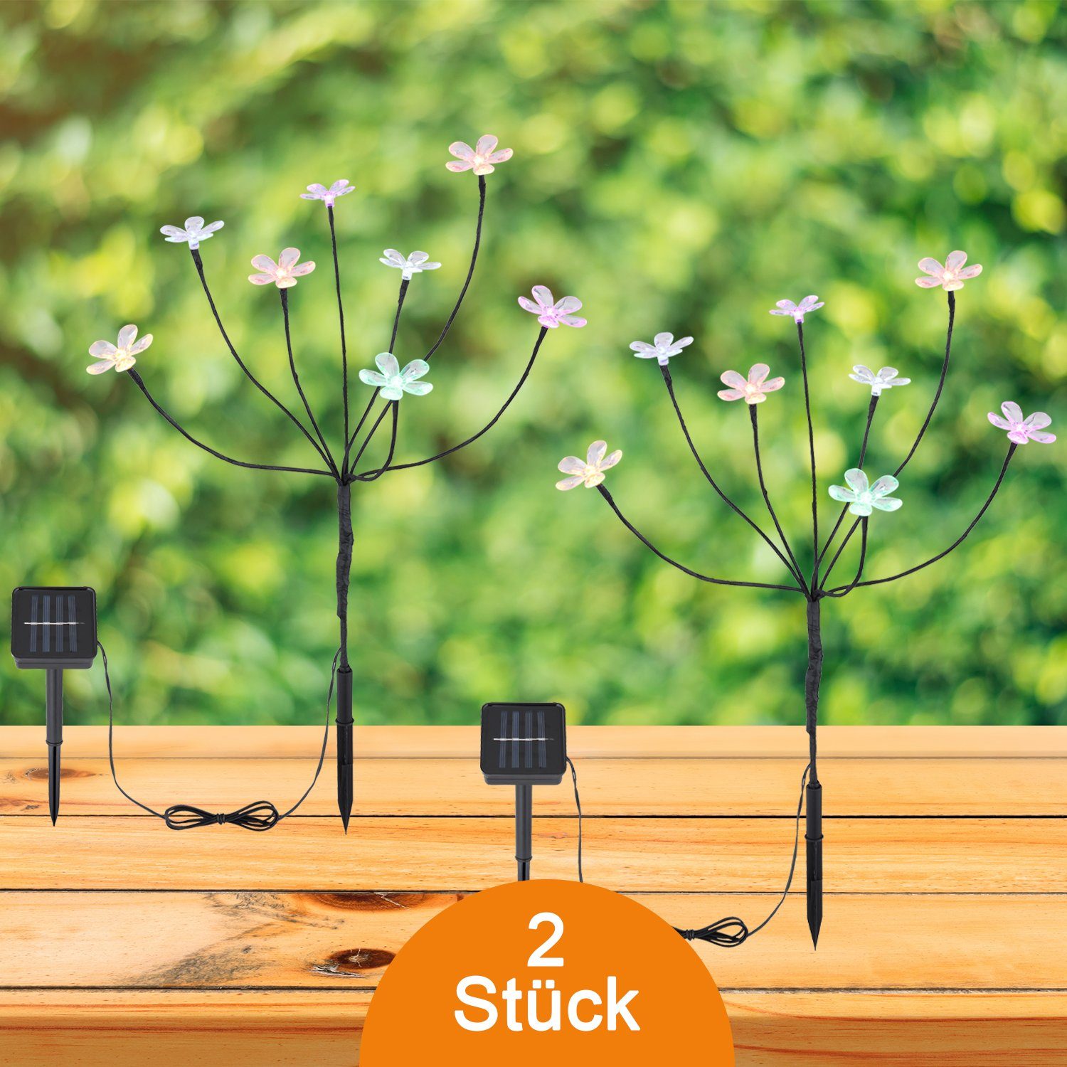 bmfversand LED Solarleuchte Solarleuchte Garten 2er Set Blumen Bunt