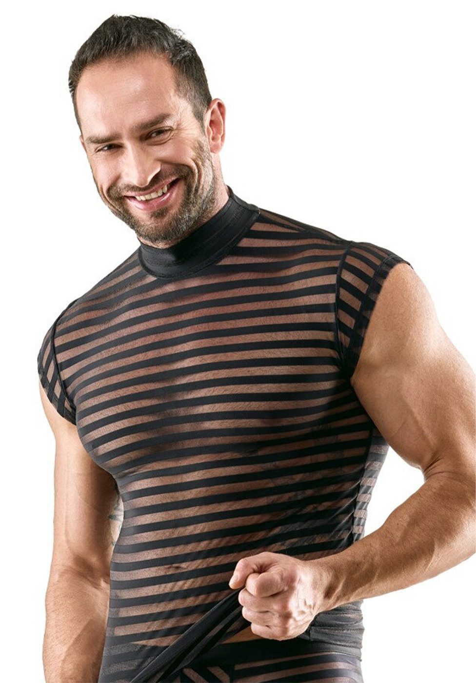 Svenjoyment Muskelshirt Gestreiftes Shirt transparent schwarz (1-tlg) Rundum elastisch und weich anschmiegsam