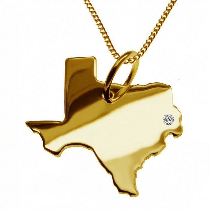 schmuckador Kette mit Anhänger 50cm Halskette + Texas Anhänger mit einem Brillant 0 015ct an Ihrem Wunschort in massiv 585 Gelbgold