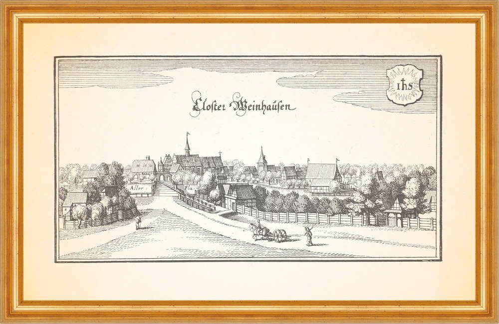 Kunstdruck Kloster Weinhausen Wienhausen Kirche Wassermühle Kupferstich Merian 04