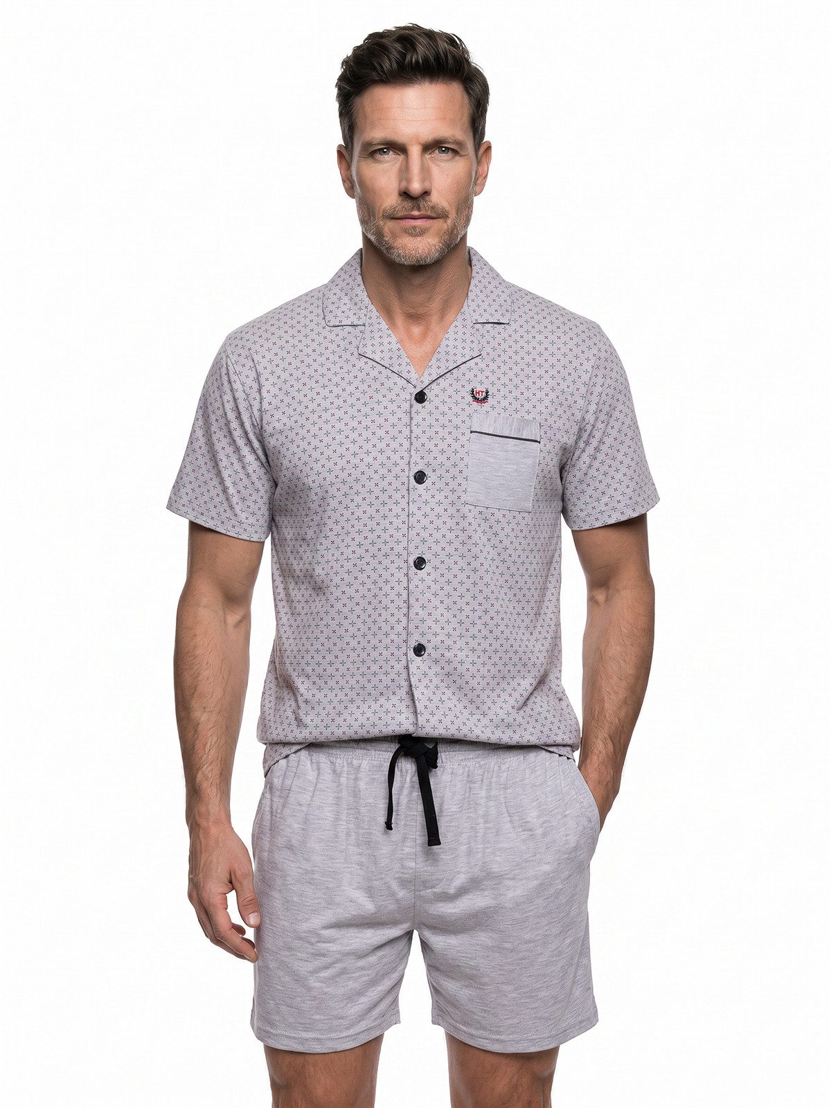 Henry Terre Shorty Karl Uni Shorts Brusttasche Pyjama Set Kurz – Bild 2 von 5