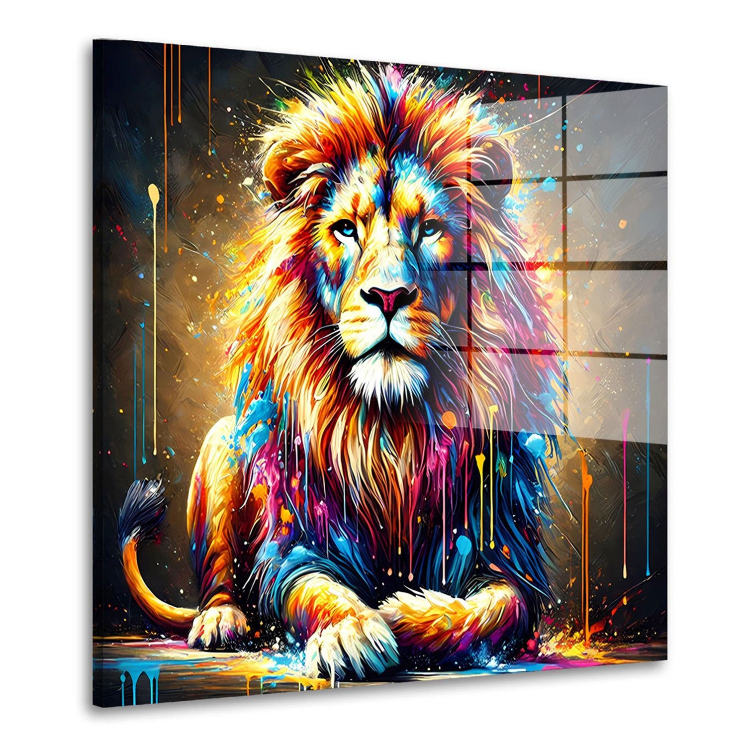 Artedinoi Acrylglasbild Pop Art Löwe leuchtende Farben Acrylglas Wandbild Bild Wanddeko Wohnzi