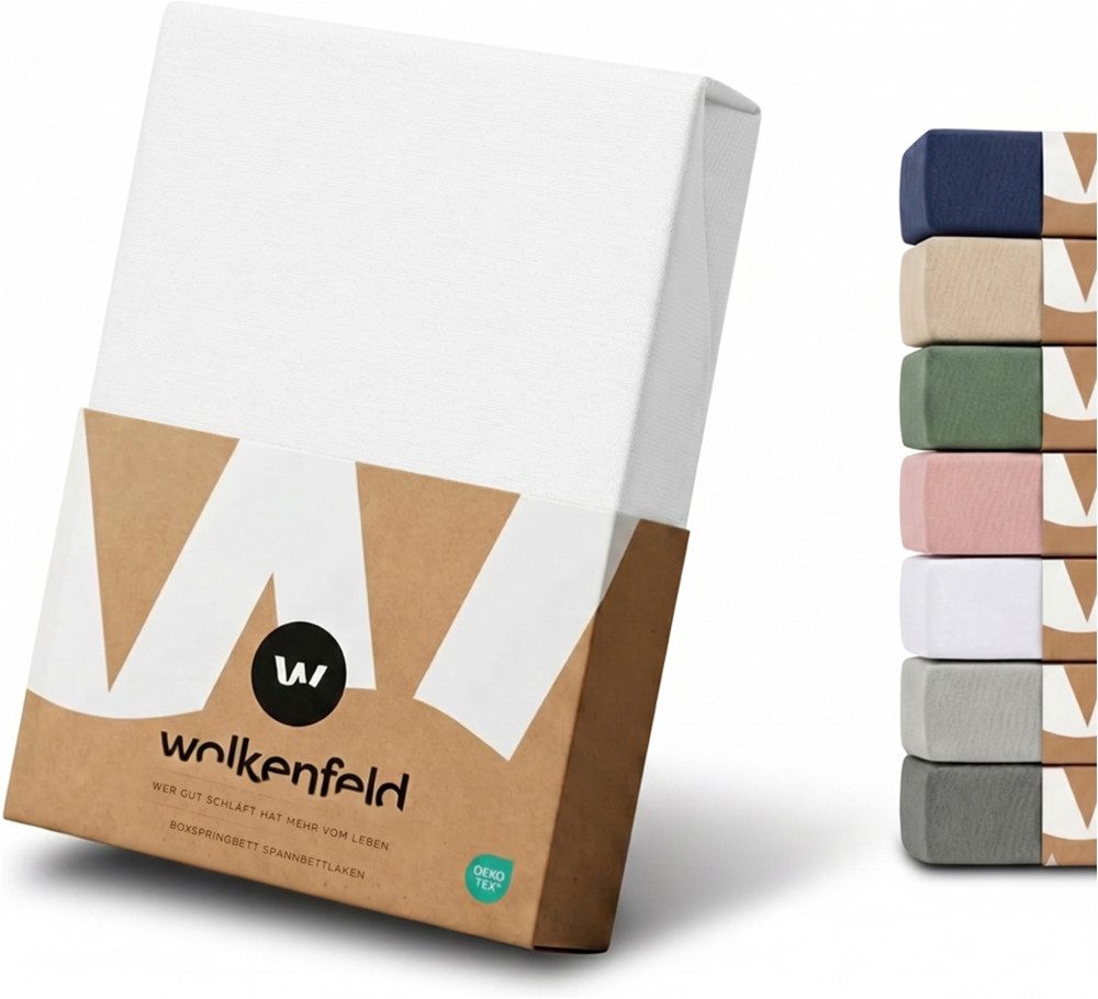 Wolkenfeld Spannbettlaken 100% Baumwolle - Superweiches Bettlaken für Matratzen von 5 bis 20cm, Jersey, Gummizug: rundum, (1 Stück), Rutschfest & Blickdicht - 90x200, 140x200, 160x200, 180x200 200x200