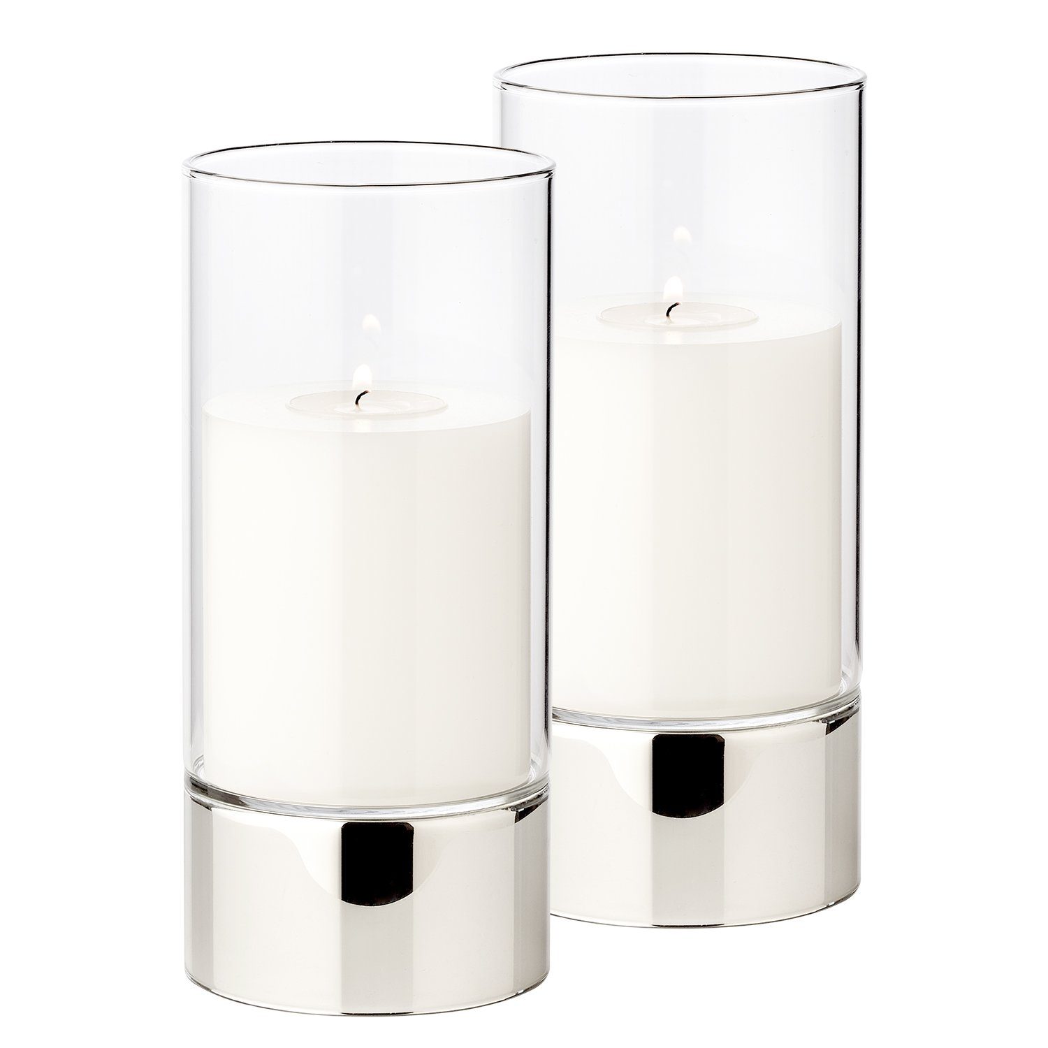 EDZARD Windlicht Granada (2er-Set), Kerzenhalter-Set aus Glas, Laternen mit Akzenten in Silber-Optik, Höhe 20 cm, Ø 9 cm