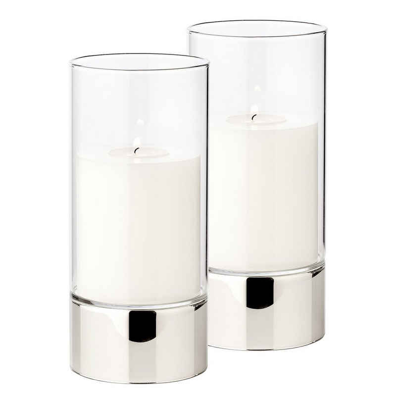 EDZARD Windlicht »Granada« (2er-Set), Kerzenhalter-Set aus Glas, Laternen mit Akzenten in Silber-Optik, Höhe 20 cm, Ø 9 cm