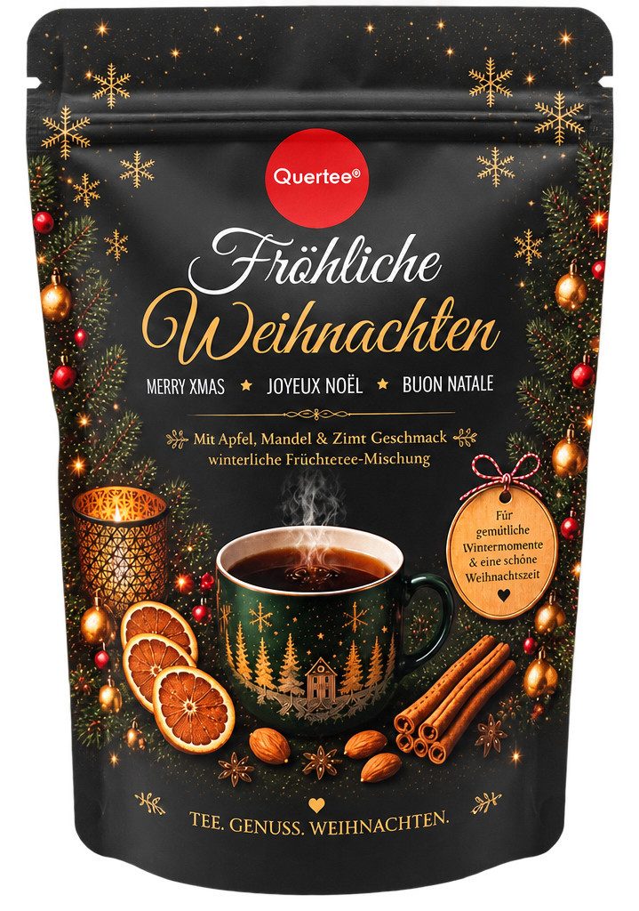 Quertee Tee Weihnachtstee „Fröhliche Weihnachten“ Apfel, Mandel & Zimt
