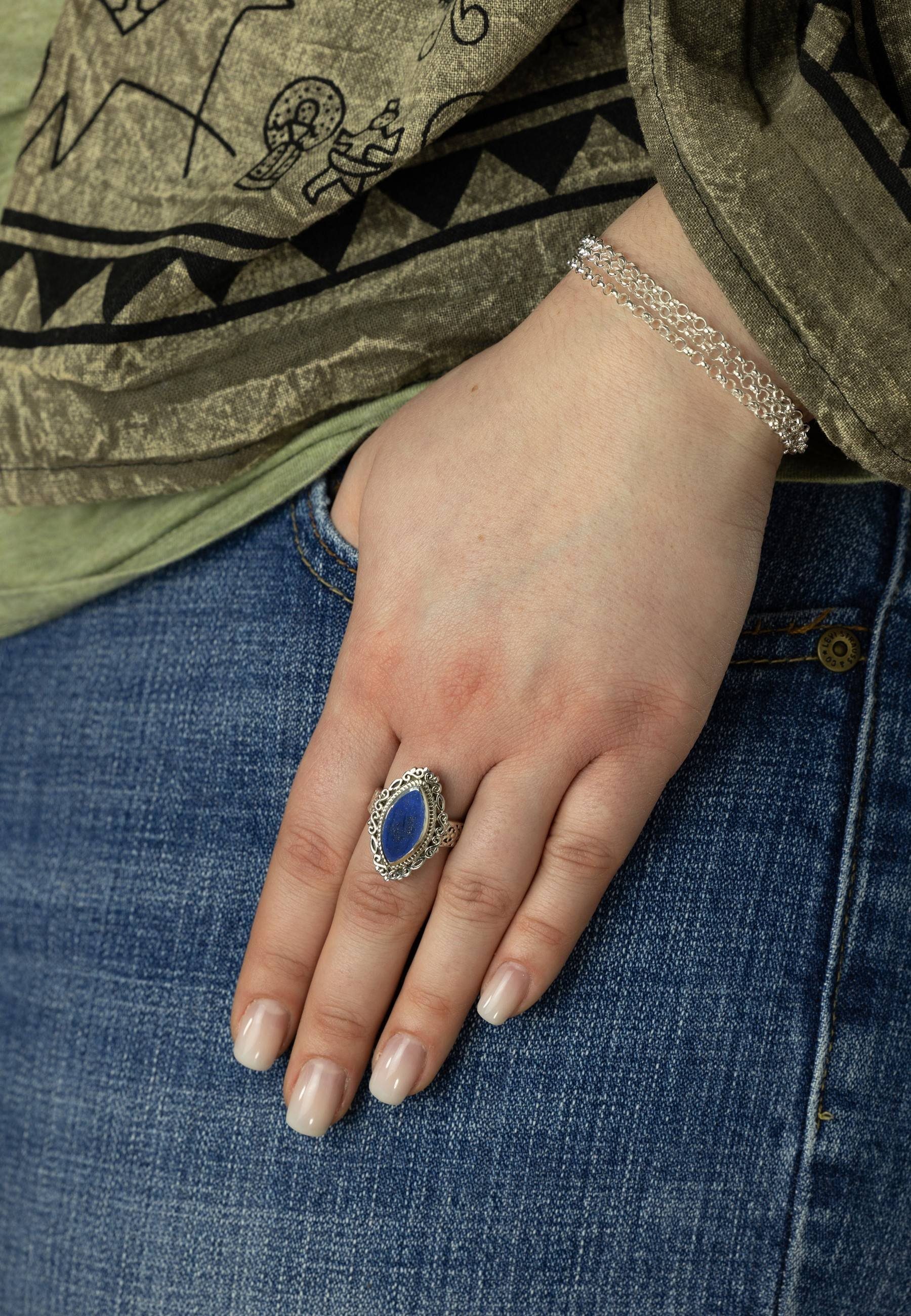 Lazuli 925er mantraroma Silberring Lapis mit Silber