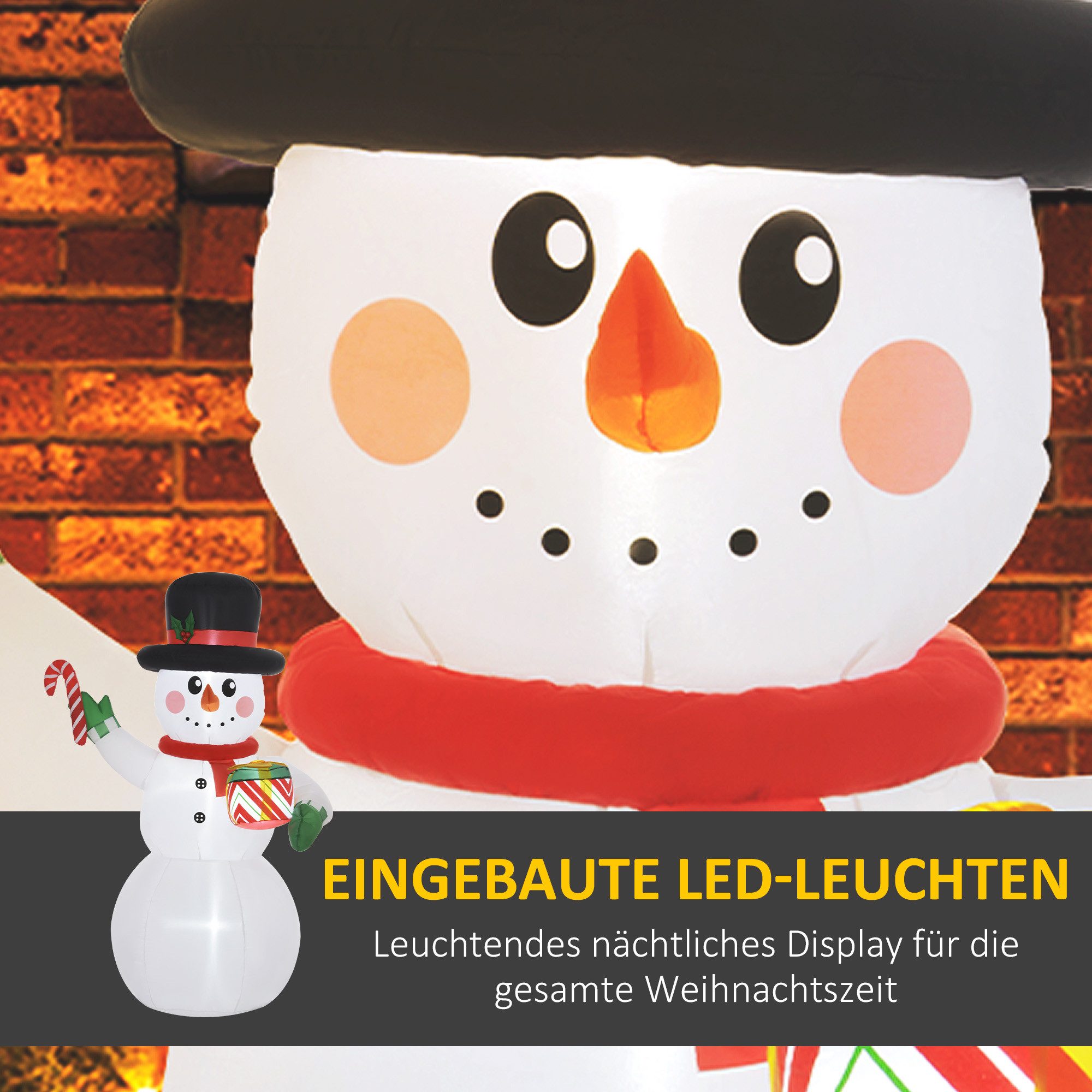 Outsunny Weihnachtsfigur Aufblasbarer Schneemann mit Zuckerstange, LED-Leuchte, Gebläse (Selbstaufblasende Weihnachtsbeleuchtung, 1 St., Aufblasbarer Weihnachts – Bild 4 von 5