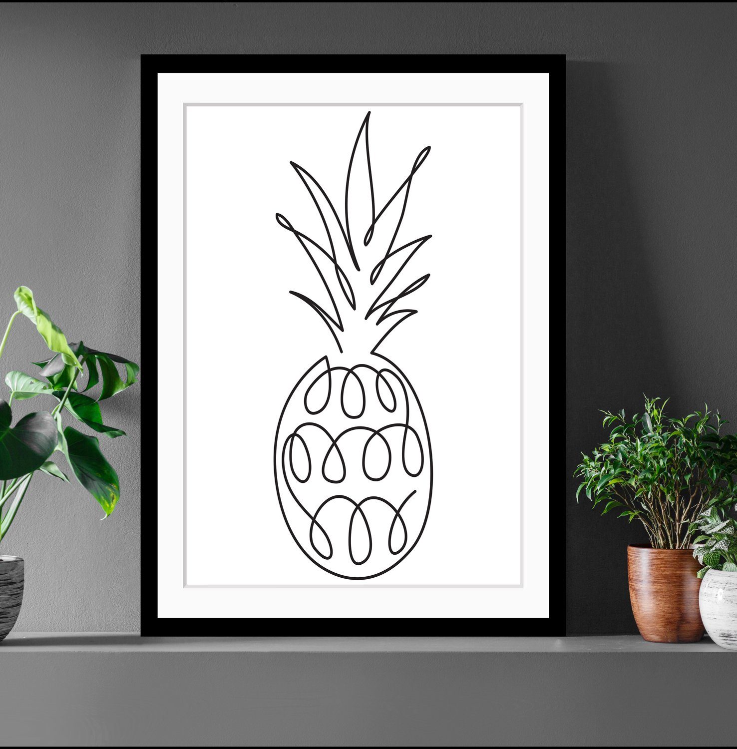 queence Bild Juliane, Abstrakt, Ananas, Kunst, Obst, Schwarz-Weiß, gerahmt, Ananas
