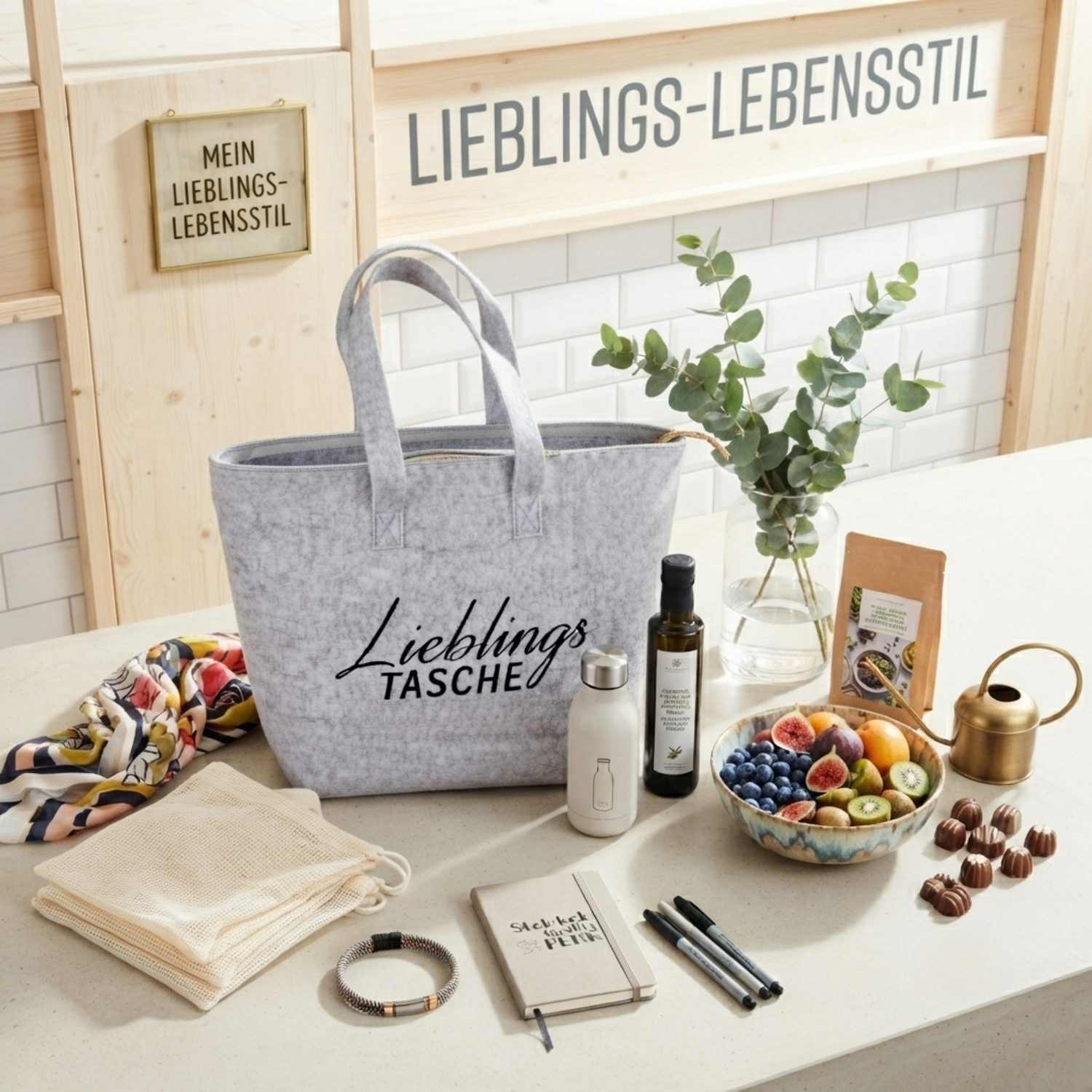 Macosa Home Einkaufsshopper Filztasche Lieblingstasche mit Reißverschluss in Hellgrau 45 cm, Einkaufstasche Alltagstasche Aufbewahrungstasche – Bild 4 von 5