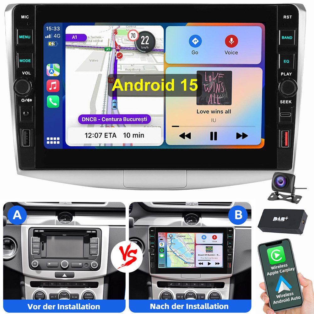 ESSGOO Für VW Passat VW B7 CC 2010-2015 Android 15 Carplay Navi Autoradio (RDS, Digitalradio (DAB), FM, AM)