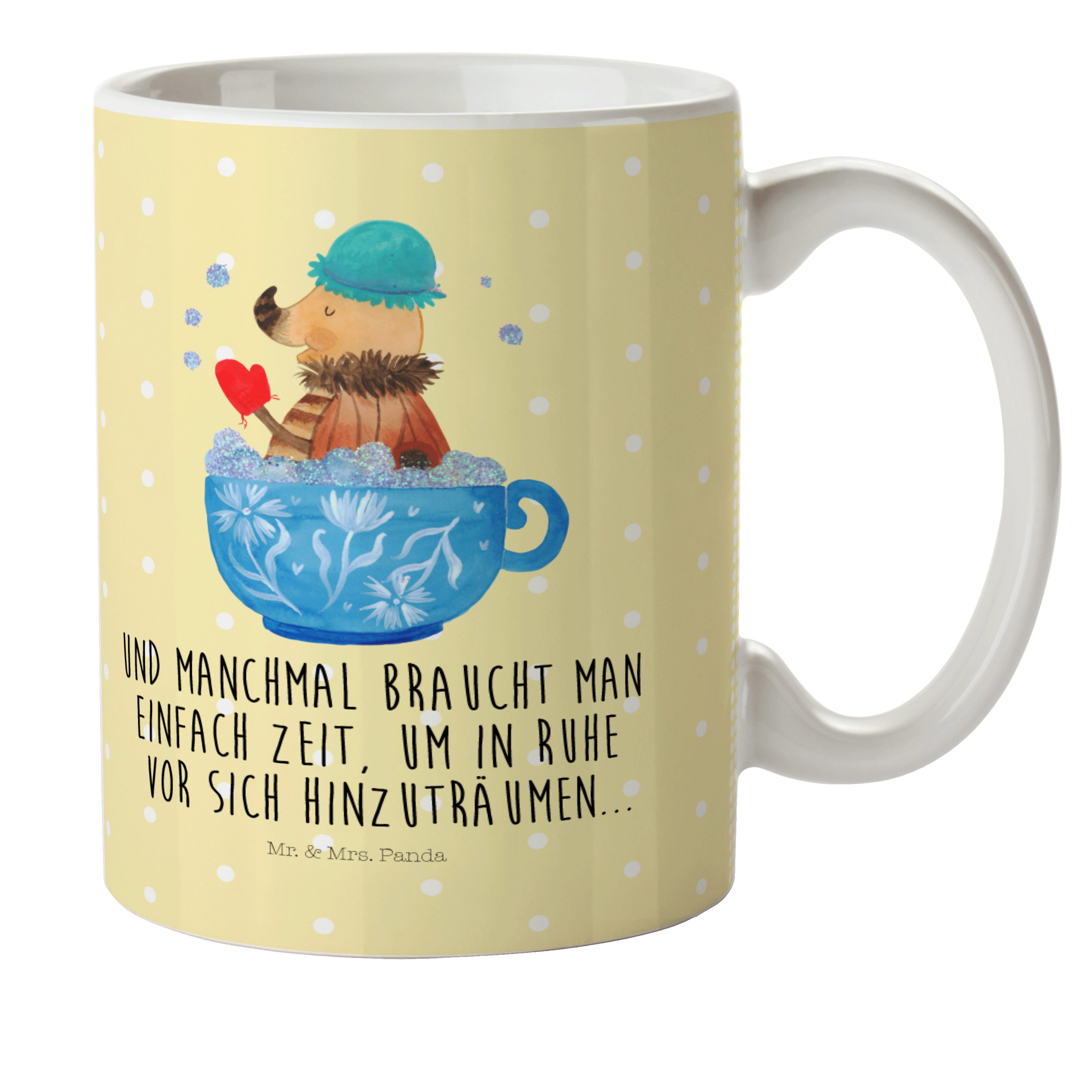 Mr. & Mrs. Panda Kinderbecher Nachtfalter Schaumbad - Gelb Pastell - Geschenk, Kunststoff Tasse, Ki, Kunststoff