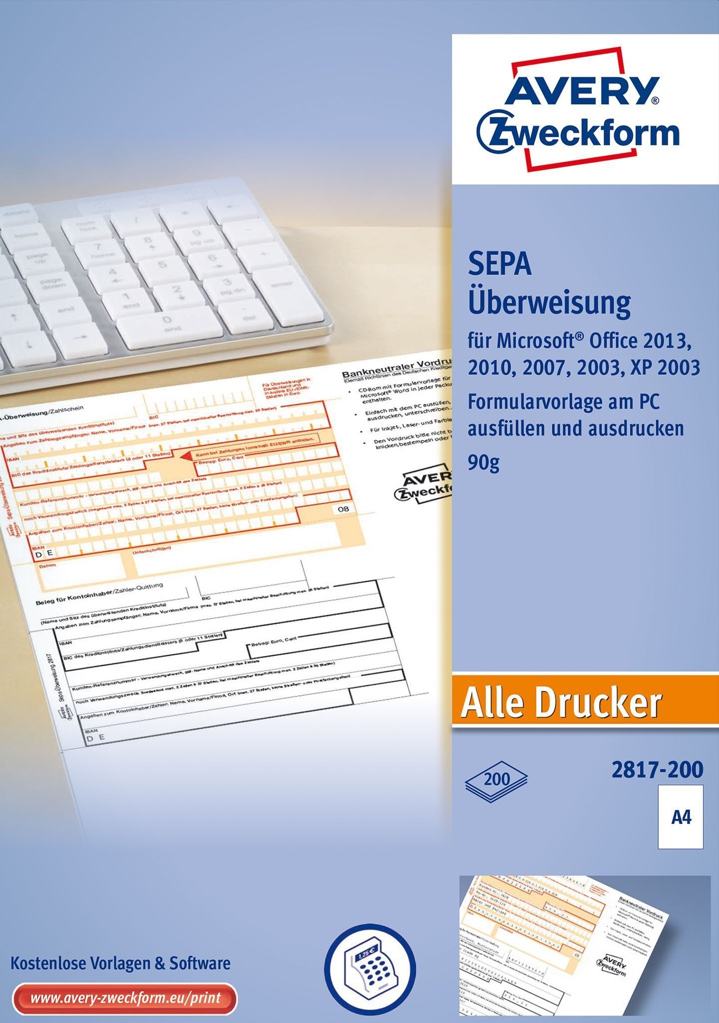 Formularblock EU-Standardüberweisung für MS Office A4 200 Blatt