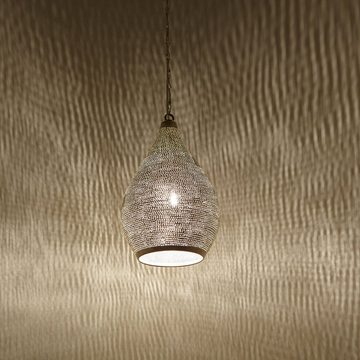 Casa Moro Deckenleuchten Orientalische Lampe marokkanische Hängeleuchte Naouma Sada D17 Silber, ohne Leuchtmittel, Kunsthandwerk aus Marokko, Prachtvolle Pendelleuchte, EL2180