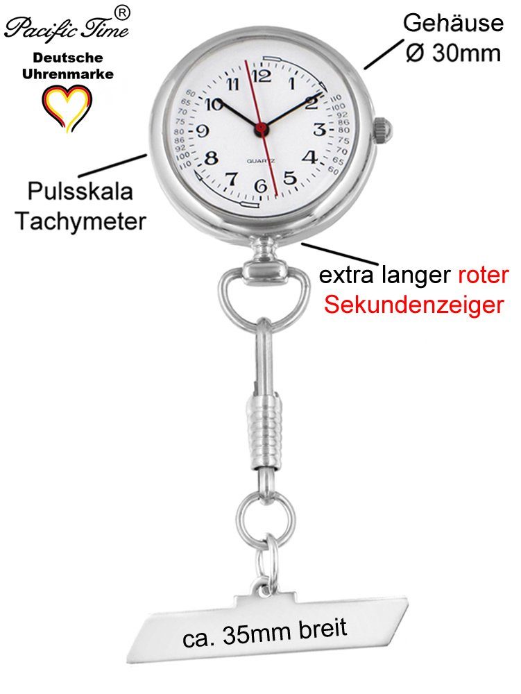 Pacific Time Krankenpflegeuhr Damen Schwesternuhr mit Anstecknadel, Gratis Versand