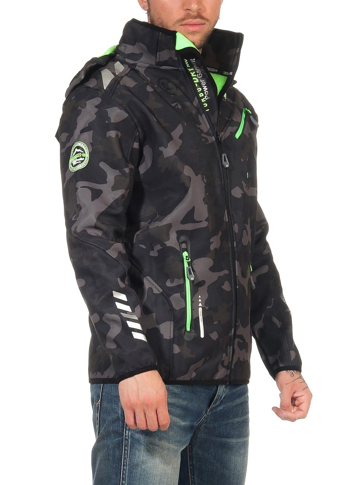 Geographical Norway Softshelljacke Herren Softshell Sport Outdoor Wander Trekking Jacke in Unifarbe, mit abnehmbarer Kapuze, mit Stehkragen