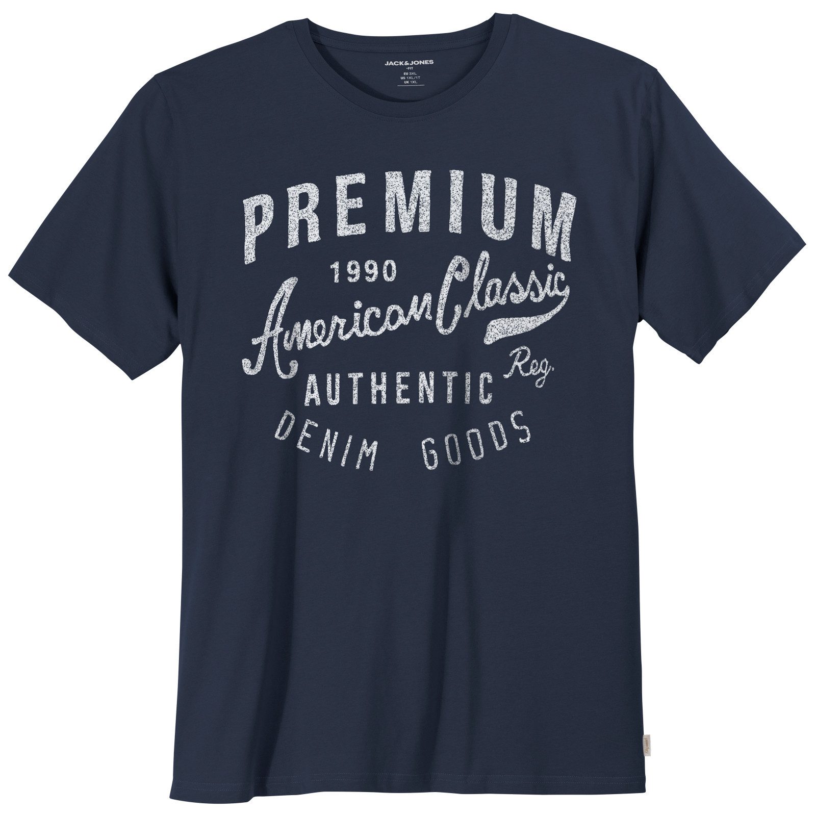 Jack & Jones Rundhalsshirt Jack&Jones Übergrößen T-Shirt navy Print JPRBLUALEX
