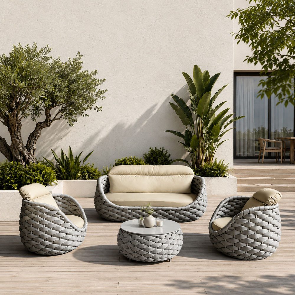 Muxing Gartenlounge-Set Gartenlounge Set 4-teilig mit 2 Sesseln, 2/3-Sitzer & Tisch, (Set, 4-tlg)
