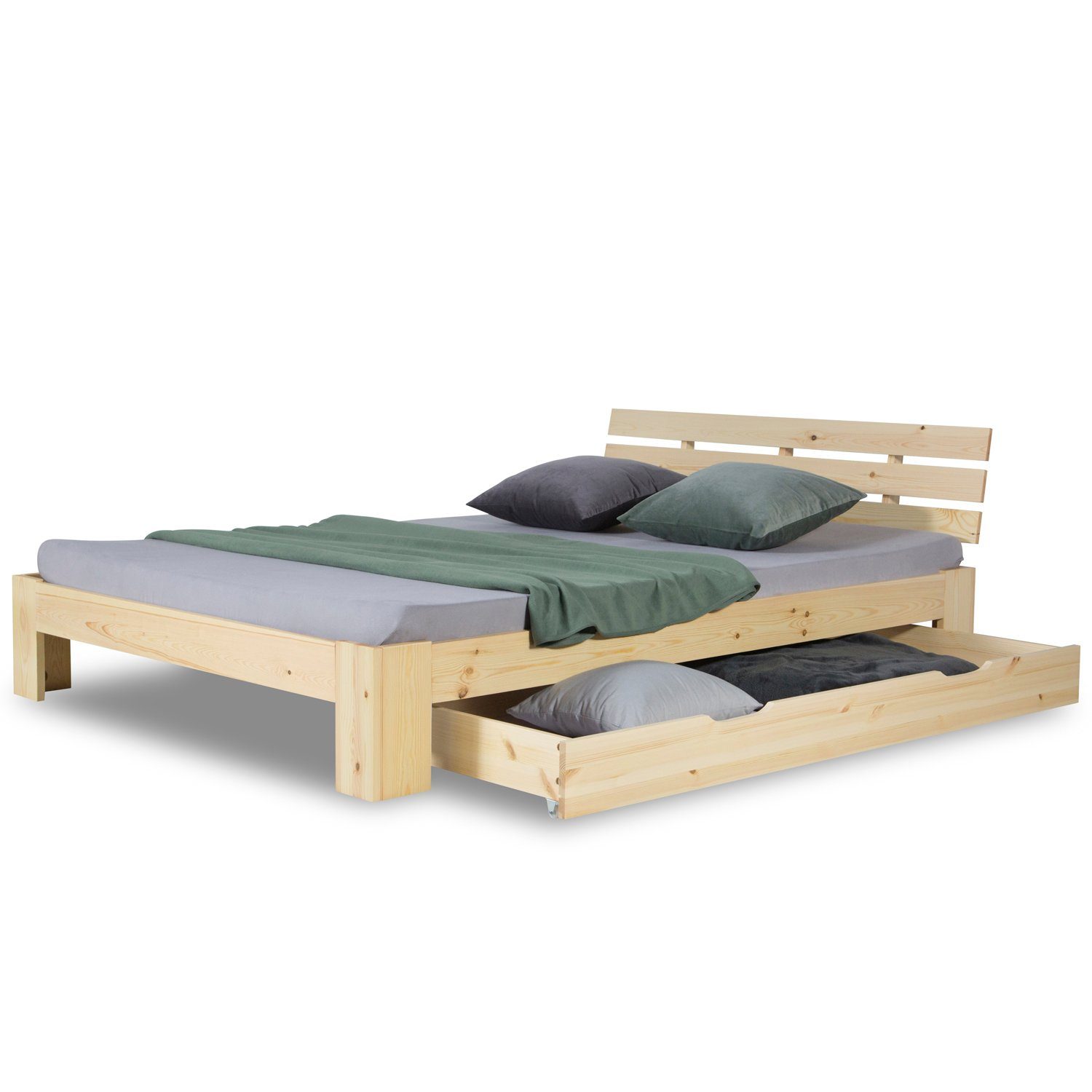 mit Bettkasten Holz Homestyle4u Aufbewahrung Bettschubkasten Rollen Bett