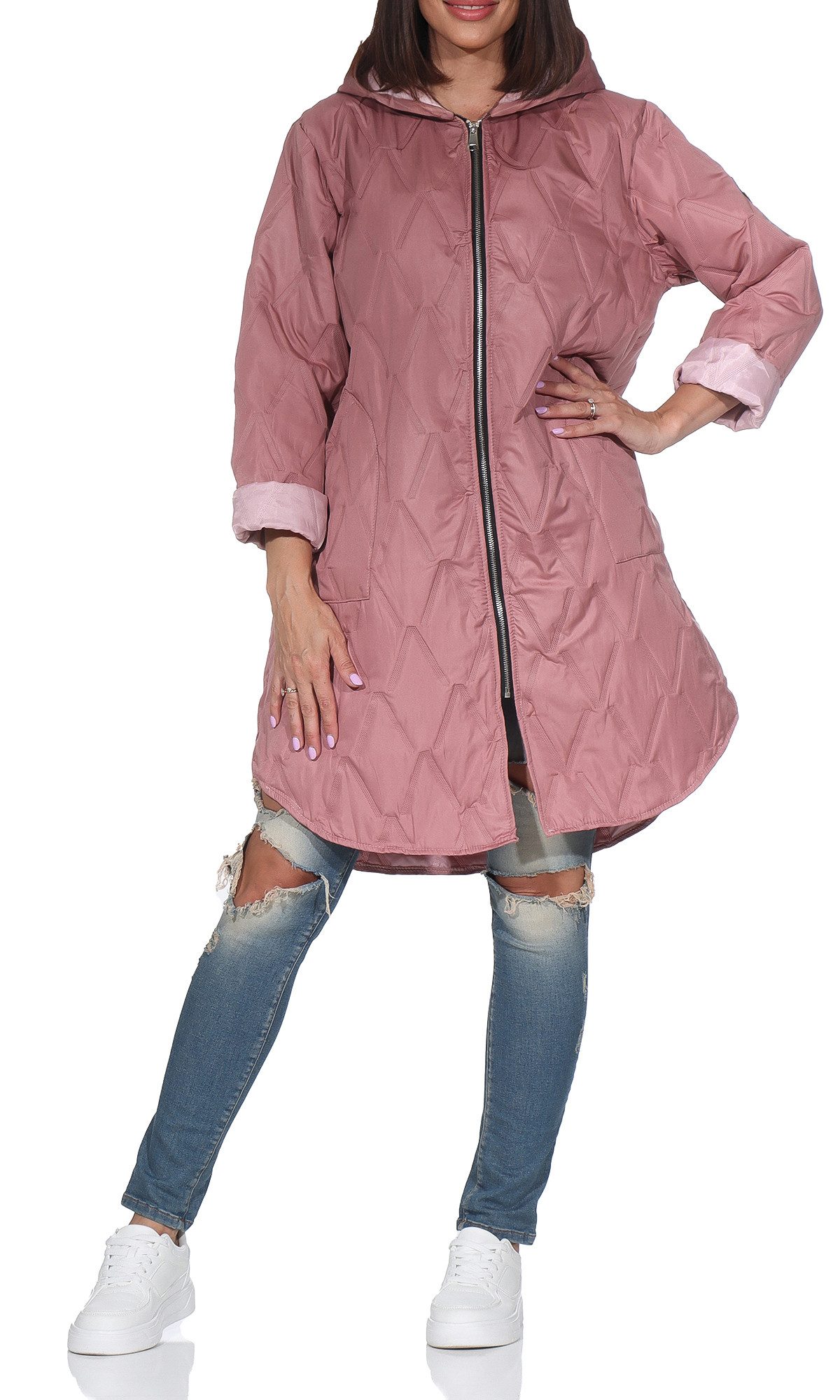 simaranda Langjacke Steppjacke lang stylischer Trenchcoat 5343 mit Kapuze günstig online kaufen