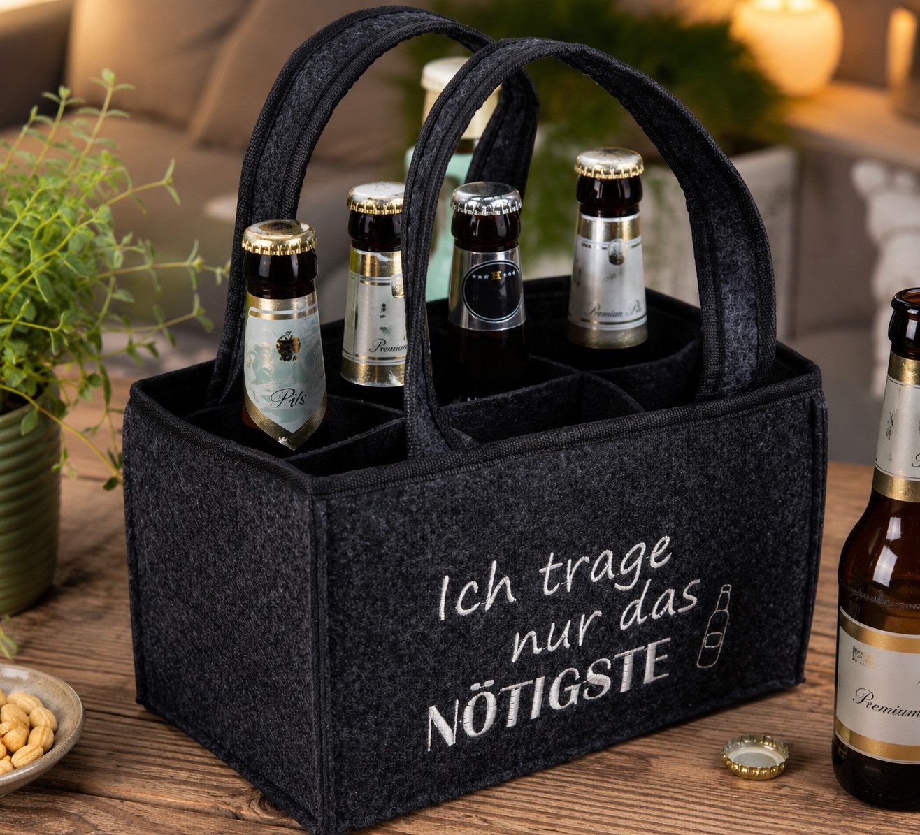MF Bierflaschenhalter Bierflaschenträger Nötigste Filztasche für 6 Flaschen mit Tragegriff, (1-St)
