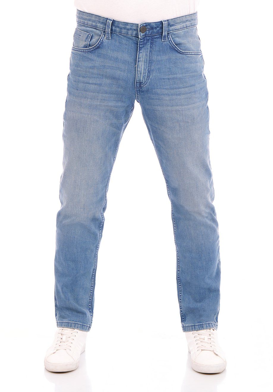 TOM TAILOR Straight-Jeans Herren Jeanshose Marvin Regular Fit Denim Hose mit Stretch Light Stone Blue Denim (10142)