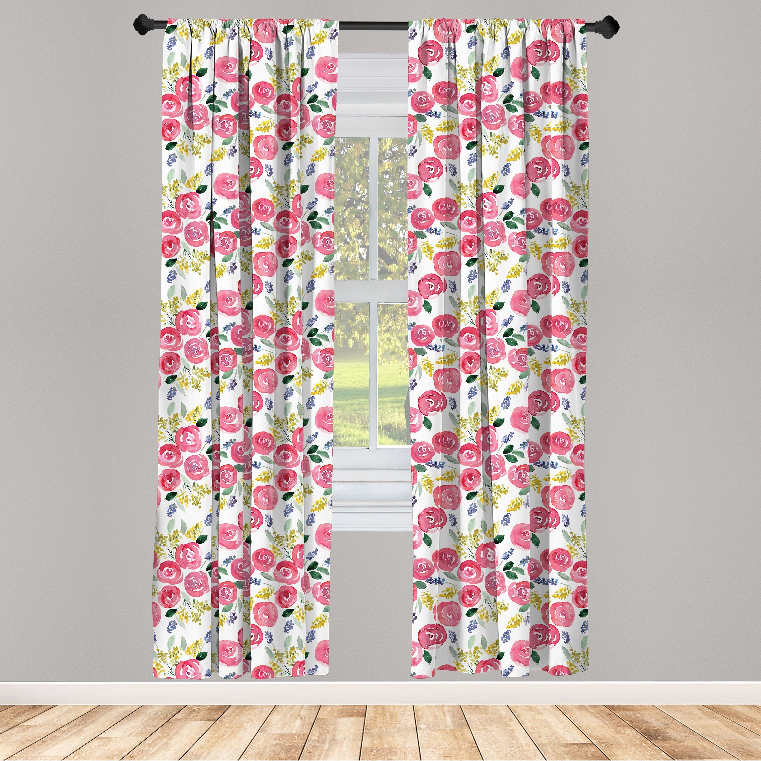 Gardine Vorhang für Wohnzimmer Schlafzimmer Dekor, Abakuhaus, Microfaser, Blumen Kunst-Art-Frühling Flora