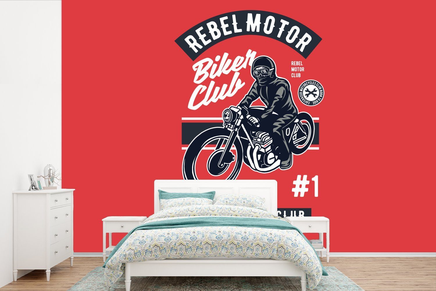 Tapete Zitat, - Wohnzimmer, bedruckt, Kinderzimmer, Mann Fototapete Wallpaper Schlafzimmer, - Retro Motorrad St), Vinyl MuchoWow - Matt, (6 für