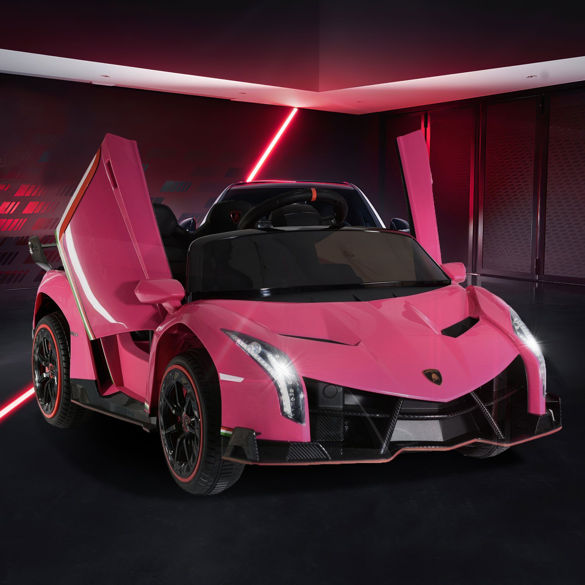 REDOM Elektro-Kinderauto LAMBORGHINI VENENO 2 Motoren, Bluetooth, Doppeltüren, 3 Geschwindigkeiten, MP3-Musik, geeignet für Kinder ab 3 Jahren