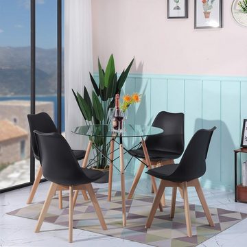 Fruyyzl Esszimmerstuhl Küchenstuhl Schalenstuhl Skandinavische Stühle für die Kaffeeküche (4 St), Moderne Stuhl aus PU-Leder mit Buchenbeinen