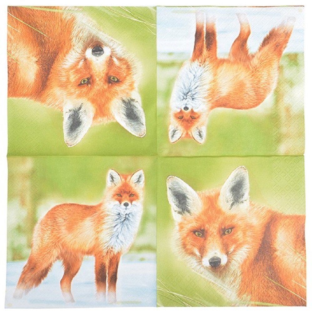 Linoows Papierserviette 20 Servietten mit Fuchs, Jagdmotiv der Rotfuchs, (Packung), Motiv mit schlafendem Kätzchen, Katzen