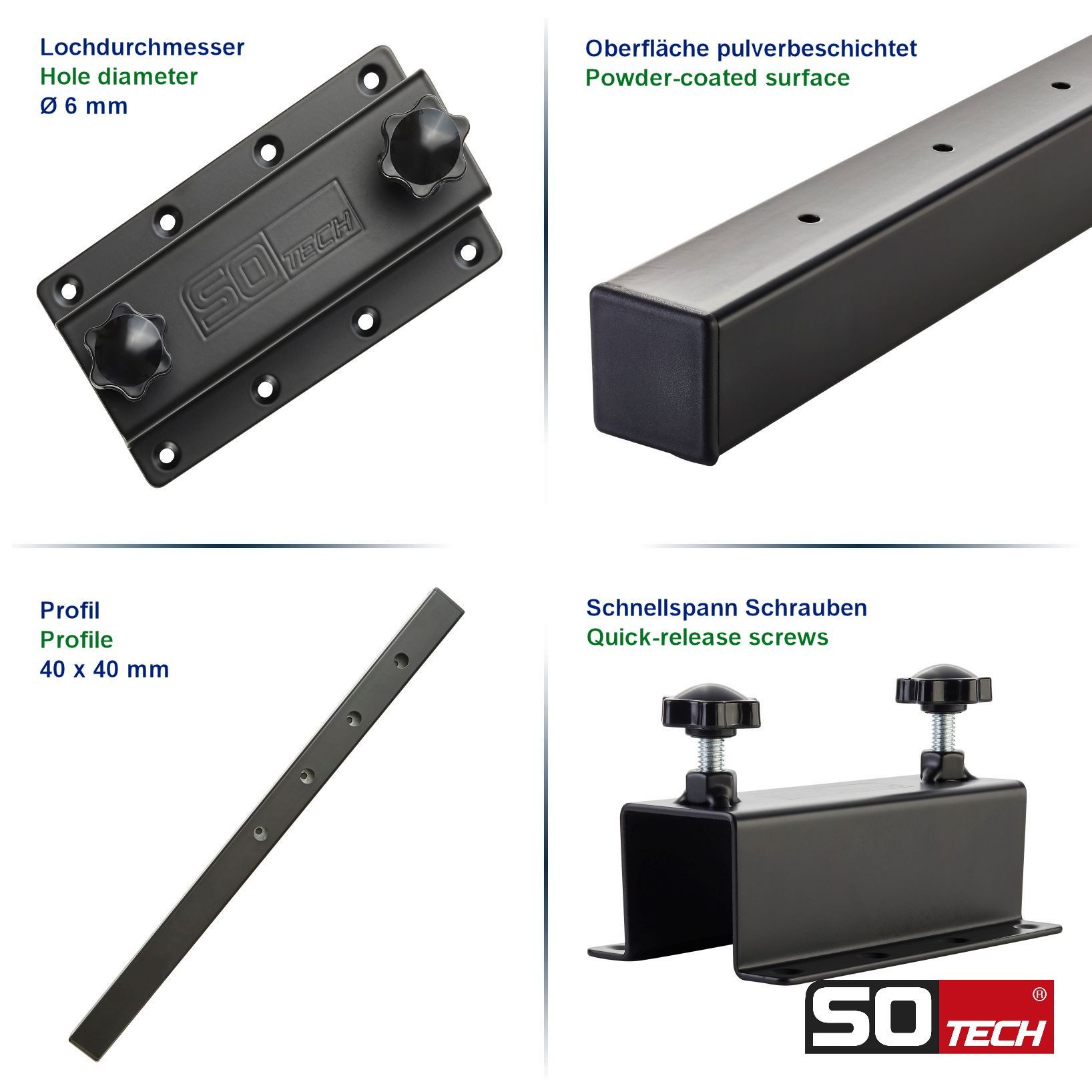 SO-TECH® Tischplatte Verlängerung 600 x 40 x 40 mm schwarz Ansteckbeschlag (2 St), zur Erweiterung von Ess-, Schreib und Küchentischen – Bild 2 von 5