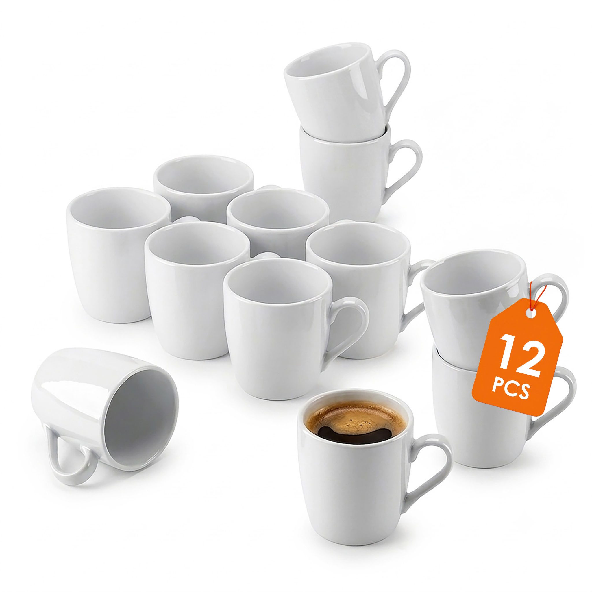 Spetebo Tasse Kaffeegeschirr mit Henkel in weiß, 12-tlg., Porzellan, Kaffeebecher für Büro, Gastronomie und Zuhause
