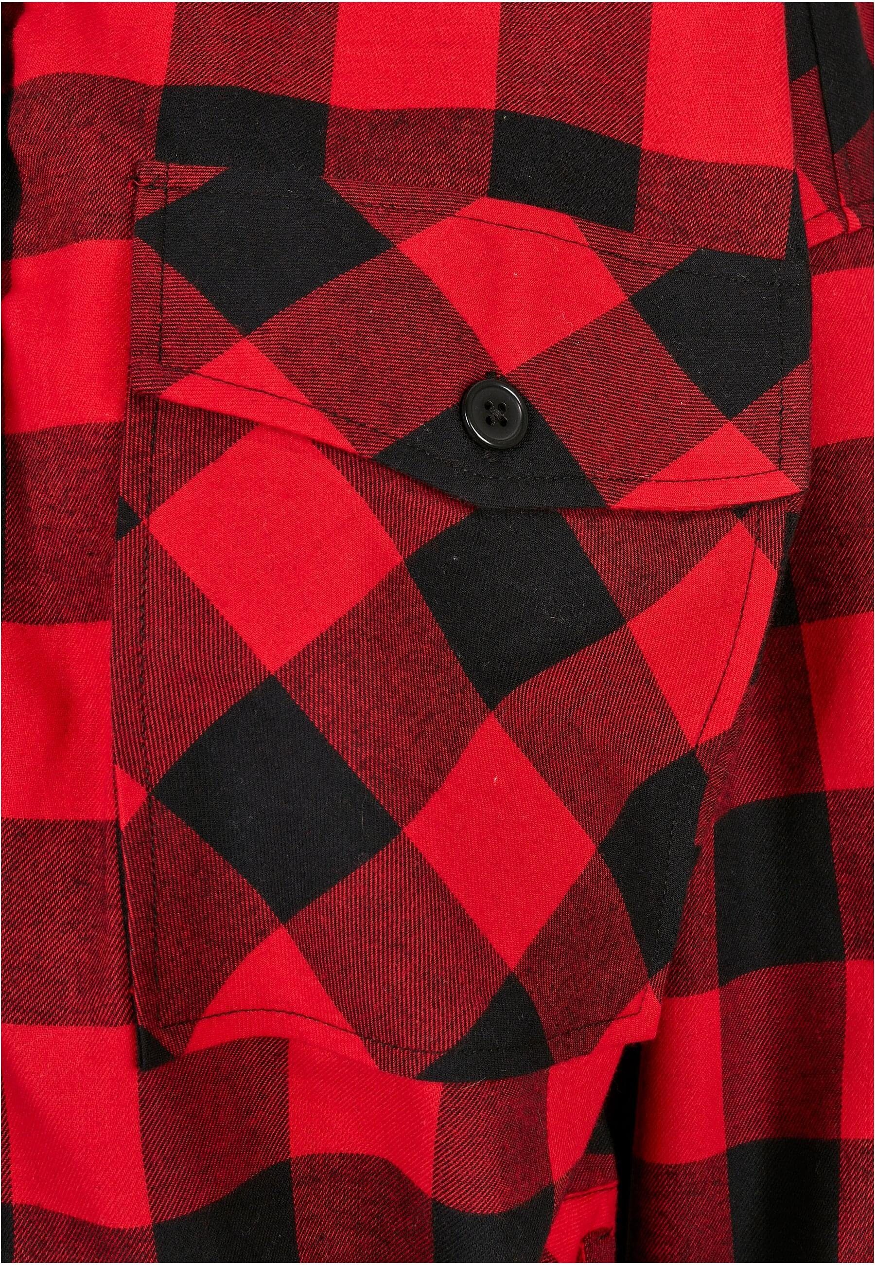 URBAN CLASSICS Langarmhemd Damen Check Ladies Short black-red Shirt Oversized (1-tlg)