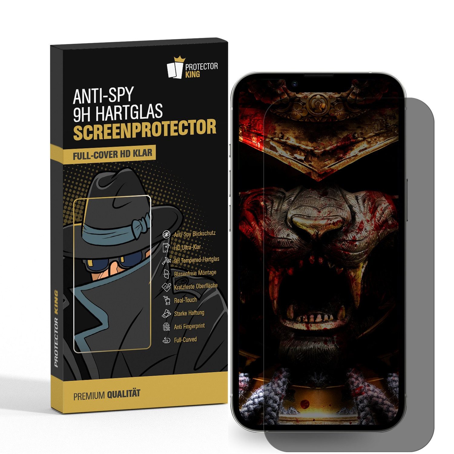 Protectorking Schutzfolie 1x 9H Panzerglas für iPhone 14 FULL COVER ANTI-SPY Privacy Displayschu, (1-Stück), Displayschutz, Schutzglas ANTI-SPY PRIVACY BLICKSCHUTZ 9H Härte
