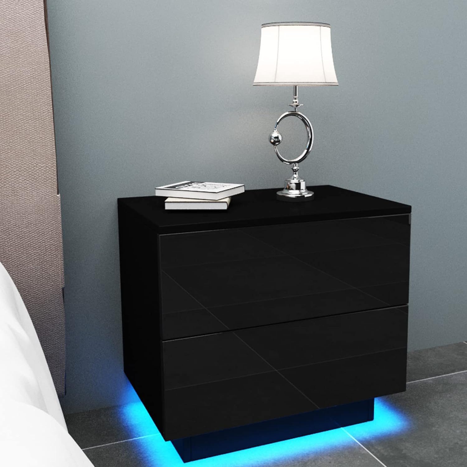 YOLEO Nachttisch Nachtschrank mit LED-Beleuchtung und 2 Schubladen günstig online kaufen