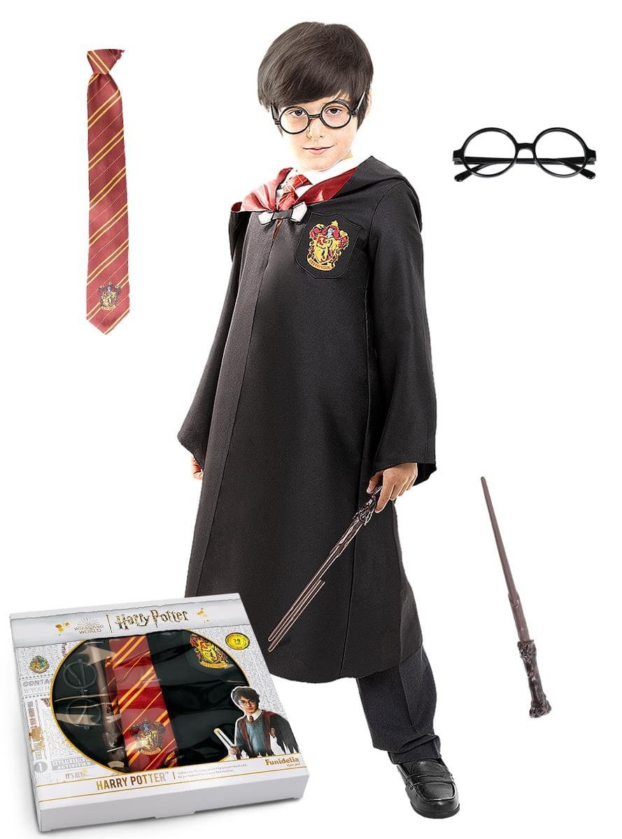 Metamorph Zauberer-Kostüm Harry Potter – Harry Kostümbox für Kinder, Das komplette Potter-Paket mit Umhang, Krawatte, Brille und Zauberstab