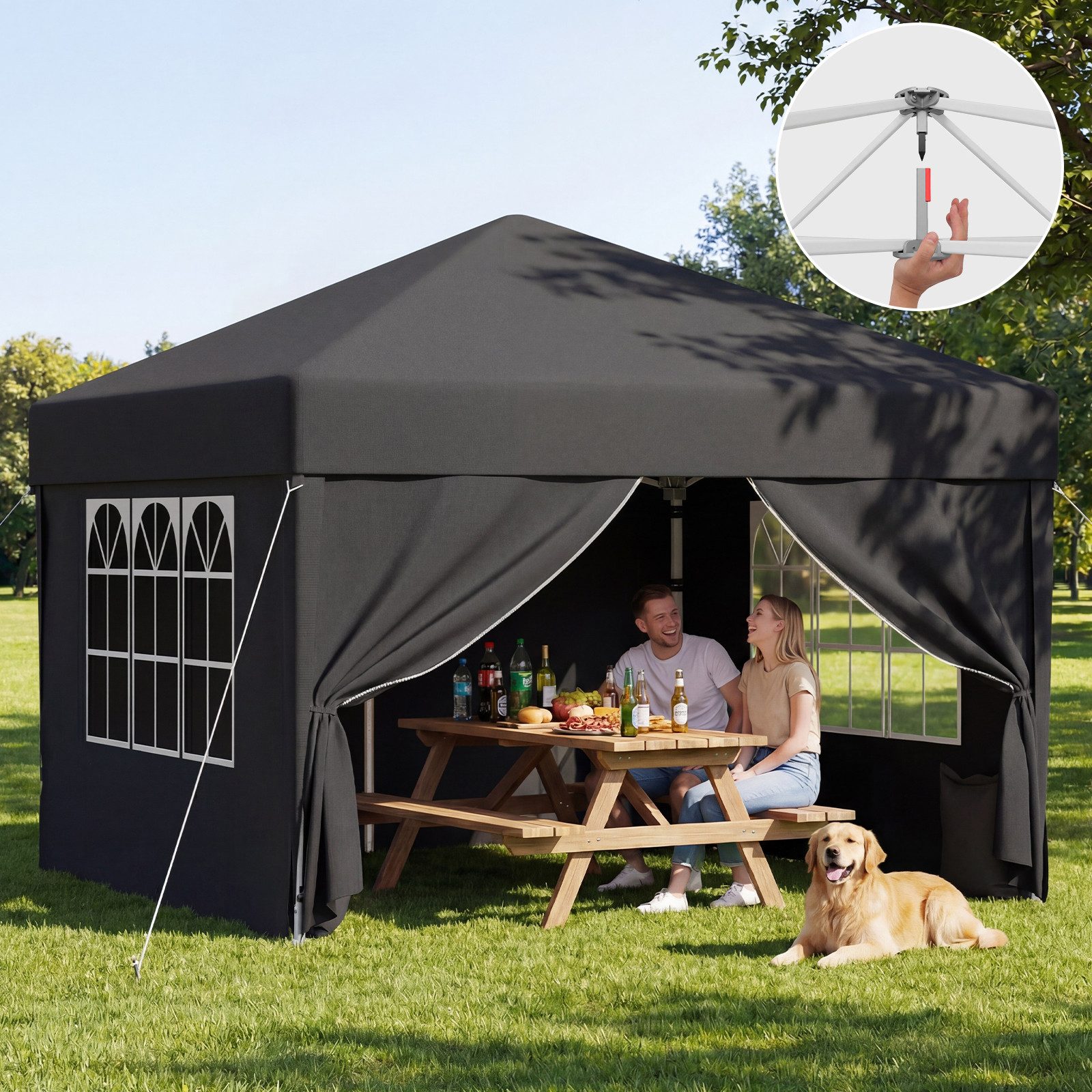 HOMALL Pavillon 3x3/3x6 m Faltpavillon Gartenpavillon Winterfest Pop Up Partyzelt, Wasserdicht Faltpavillon mit 4 Seitenteilen, Sandsäcke