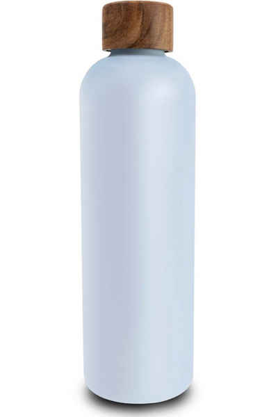 TRENDY AND NEW Trinkflasche T&N Edelstahl Trinkflasche 1 Liter - Wood Edition, Thermosflasche 1l für Büro, auslaufsichere, robuste, isolierte Wasserflasche 1000ml für Kohlensäure, Thermoskanne für unterwegs, Isolierflasche für Tee & Kaffee, hält 14h HEISS 29h EISKALT, Flasche für Sprudel-Wasser