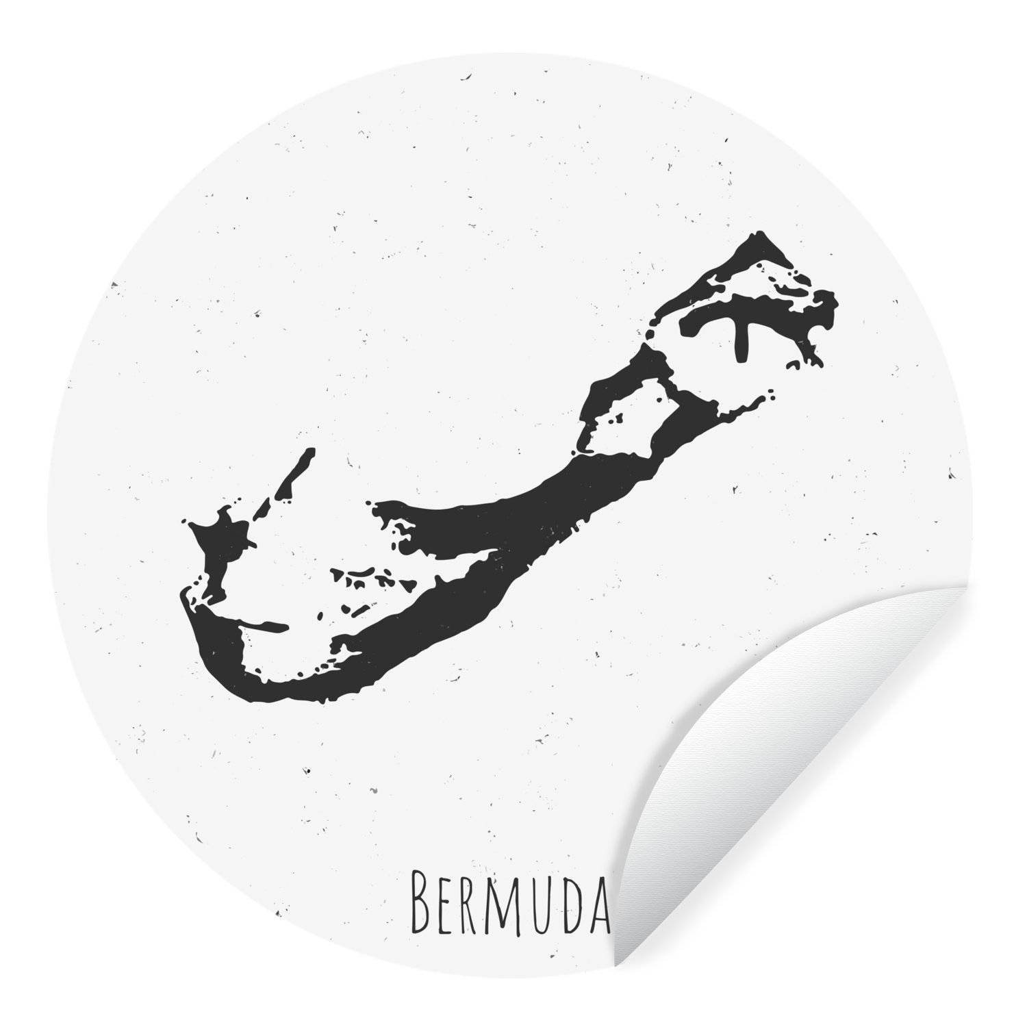 MuchoWow Wandsticker Schwarz-Weiß-Illustration von Bermuda auf einem staubigen Hintergrund (1 St), Tapetenkreis für Kinderzimmer, Tapetenaufkleber, Rund, Wohnzimmer | Wandtattoos