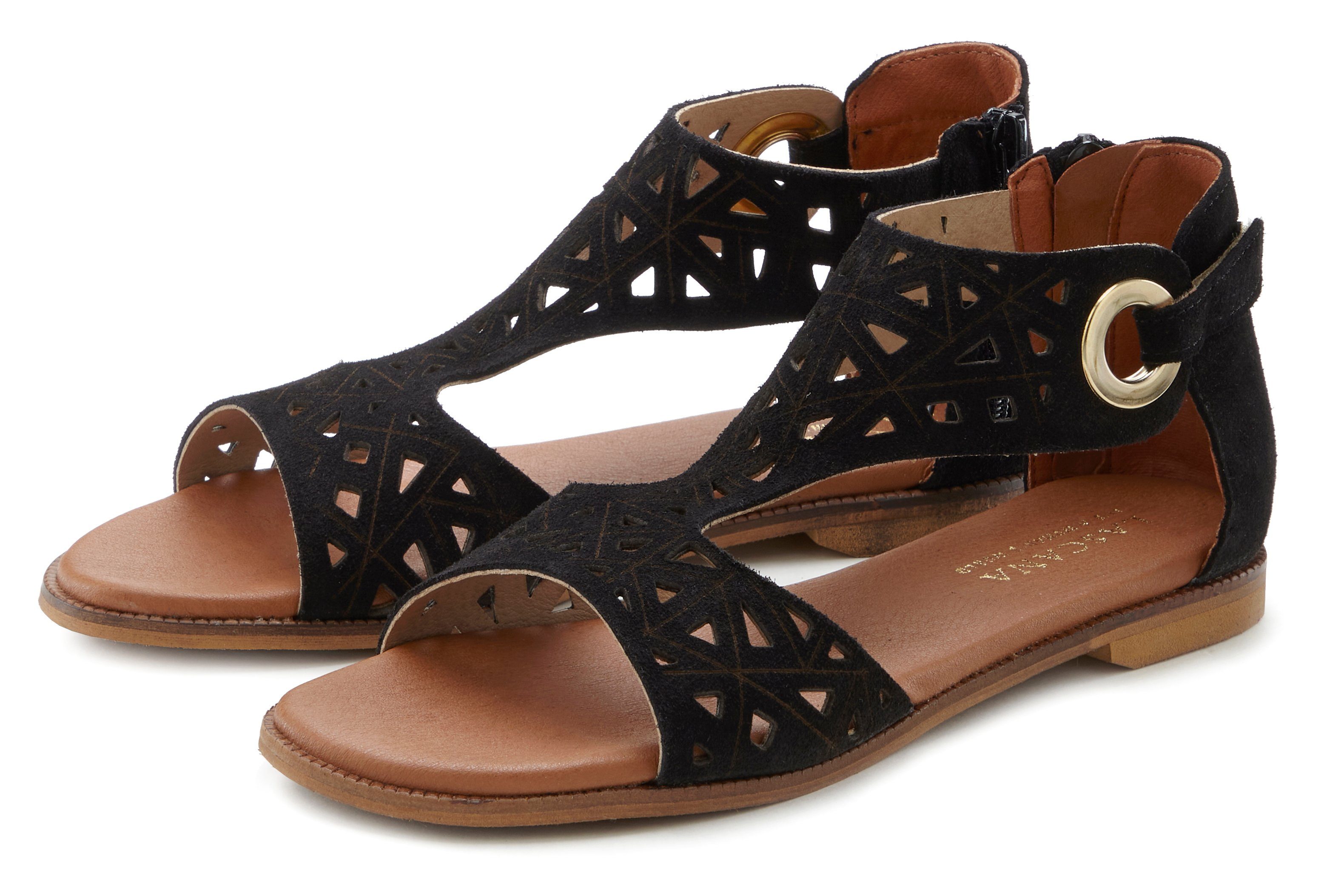 LASCANA Sandale Sandalette, hochwertigem Sommerschuh Leder schwarz aus Cut-Outs mit