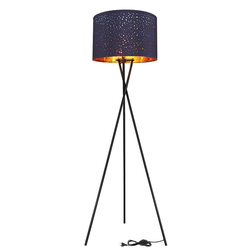 nicht Stehlampe, schwarz D 62cm Metall Leuchtmittel Stehleuchte blau etc-shop Wohnzimmerlampe Textil inklusive, Dreibein