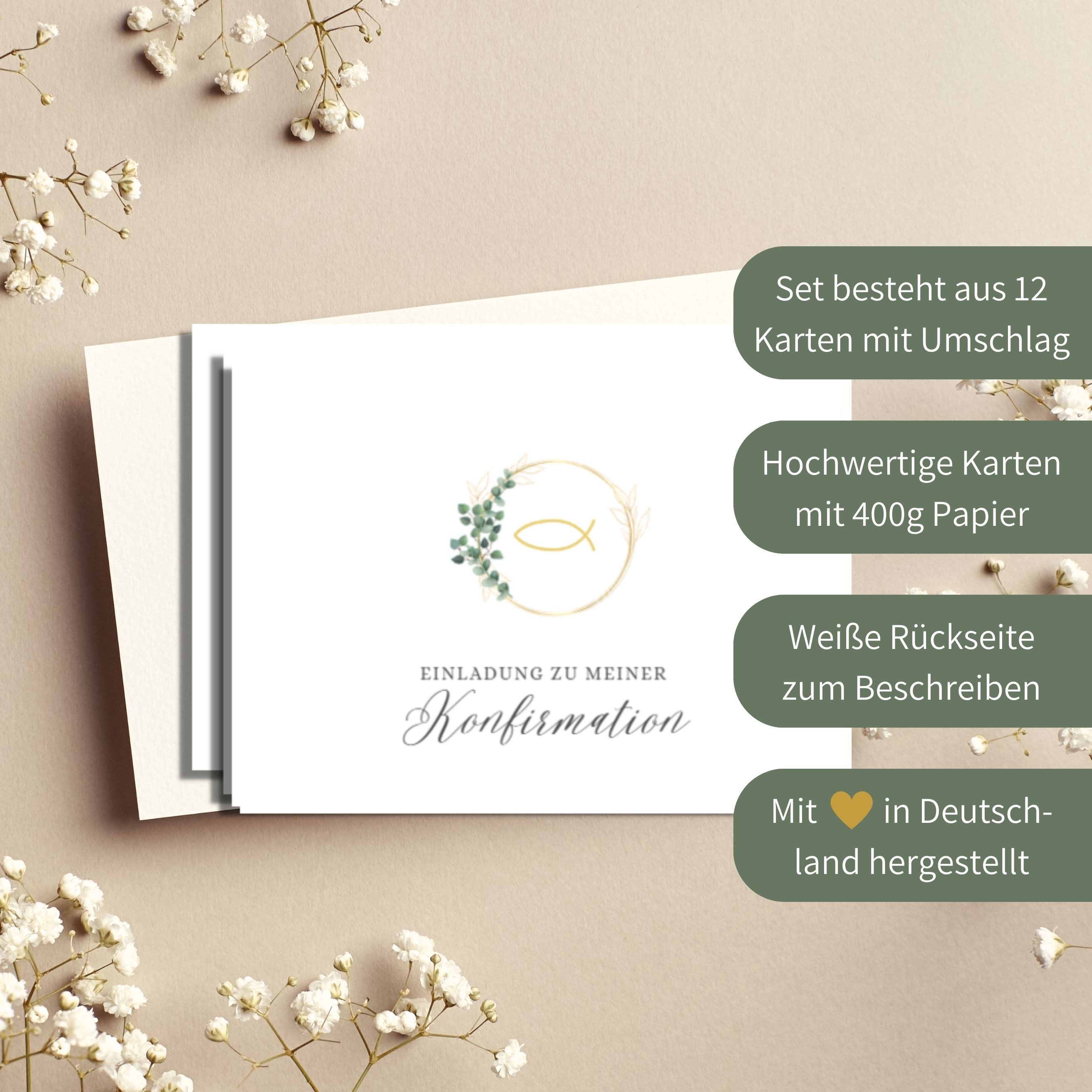 Briefzauber Einladungskarten 12x Konfirmation Einladungskarten mit 12x Umschlägen